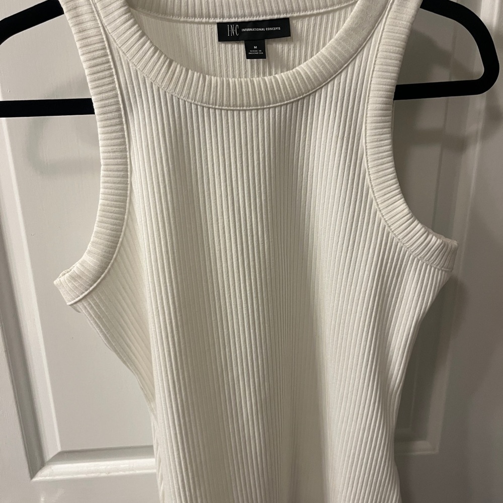 INC International Concepts White Ribbed Sleeveless Tank
